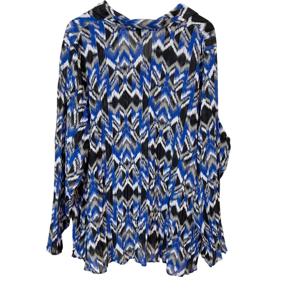Lane Bryant Blouse Womens 26/28 Blue Chevron Ikat Bell Sleeve Boho Career Top - Picture 7 of 10